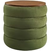 Modway Mezzo Round Performance Velvet Storage Ottoman Stool in Moss Green - Channel Tufted Ottoman - Upholstered Footrest - Versatile End or Side Table with Storage