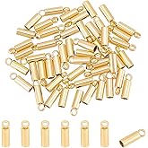 UNICRAFTALE 50Pcs Tube Cord Ends 304 Stainless Steel Cord Ends 2mm Inner Diameter Smooth End Tips Terminators Cord Finding for Cord Bracelets Jewelry Making, Golden
