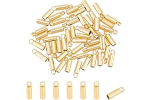 UNICRAFTALE 50Pcs Tube Cord Ends 304 Stainless Steel Cord Ends 2mm Inner Diameter Smooth End Tips Terminators Cord Finding for Cord Bracelets Jewelry Making, Golden