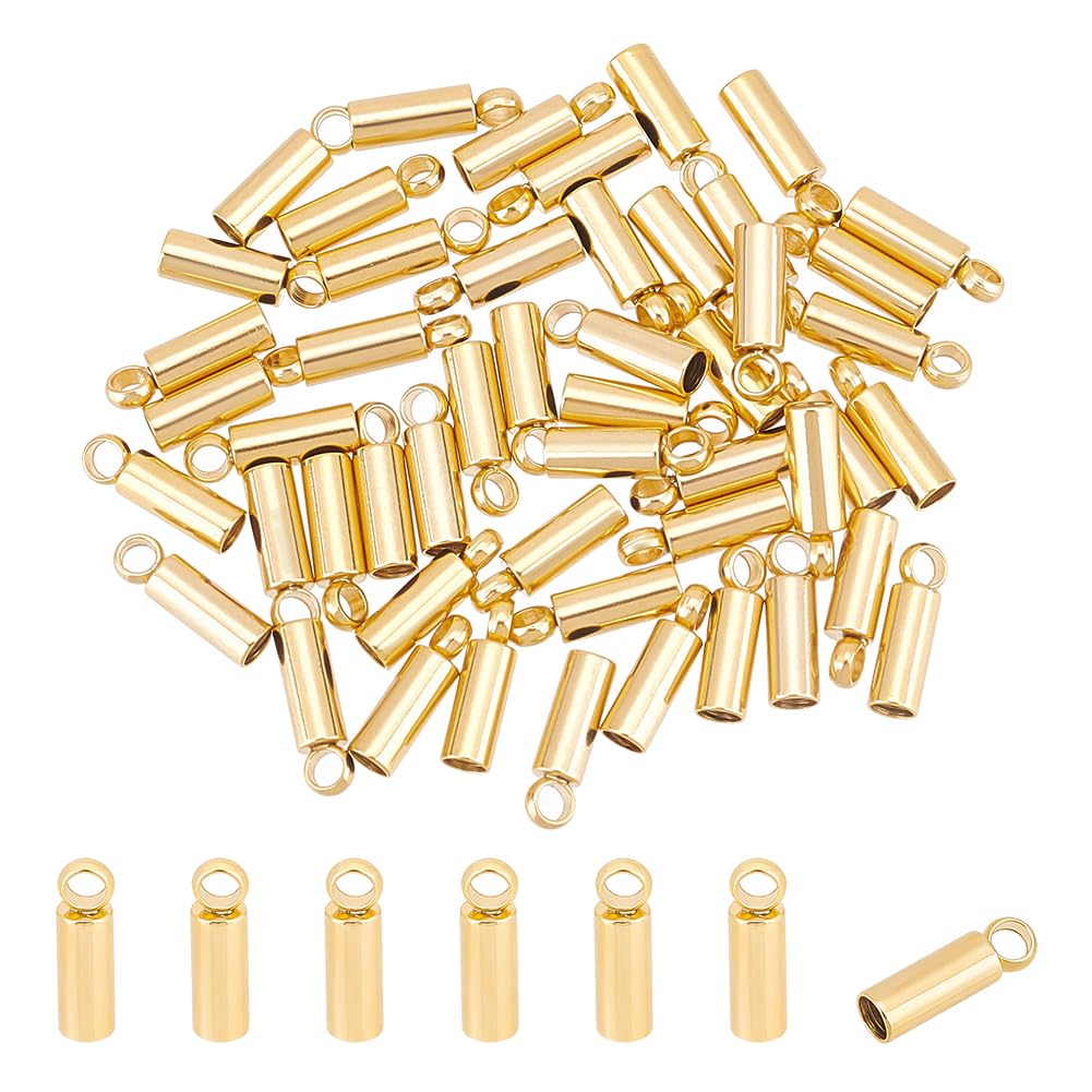 UNICRAFTALE 50pcs Stainless Steel Cord Ends 2mm Inner Diameter Smooth Tips Terminators for Cord Bracelets, Golden