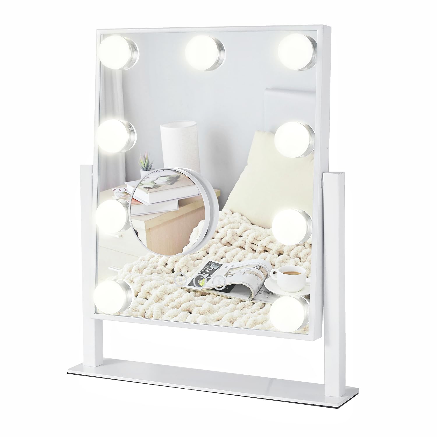 Vanity Mirror with Lights, Makeup Mirror with Lights,3 Color Lighting Modes Detachable 10X Magnification Mirror Touch Control,360°Rotation, White.