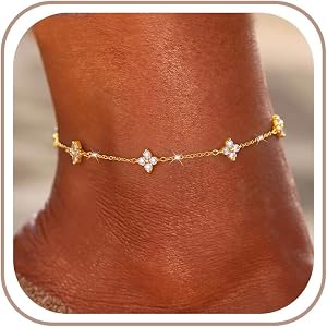 HARJJME Gold Silver Anklets for Women Waterproof 14K Gold Plated Ankle Bracelets Cubic Zirconia Anklets Non Tarnish Beach Foo