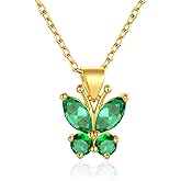 FindChic Dainty Butterfly Necklace with Birthstones Gold Plated Pendant 16'' Chain Birthday Jewelry Gift for Girlfriend Mom Daughter, with Gift Box