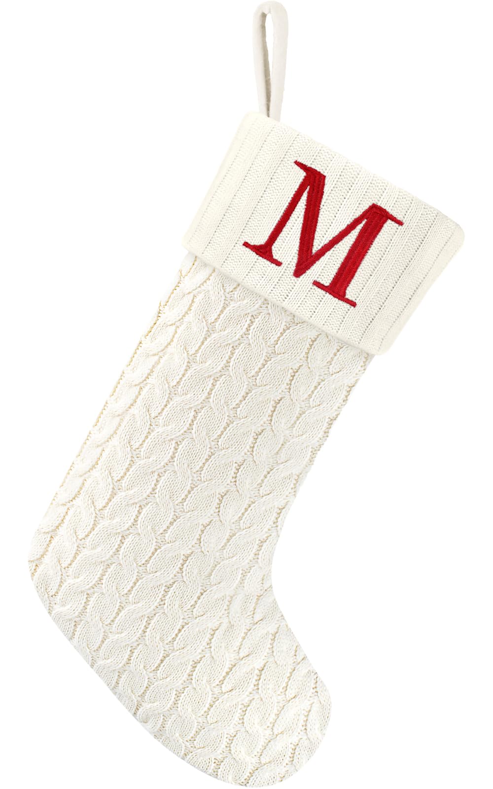 Photo 1 of 20 Inches Christmas Stockings with Initials,Knit Embroidered Letter White Christmas Stocking,Monogram Christmas Stocking for Famliy Holiday and Xmas Tree Fireplace (Letter-M)