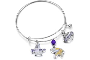 Match-Up Promotions Minnesota Vikings Three Charm Logo Bangle Bracelet,Silver