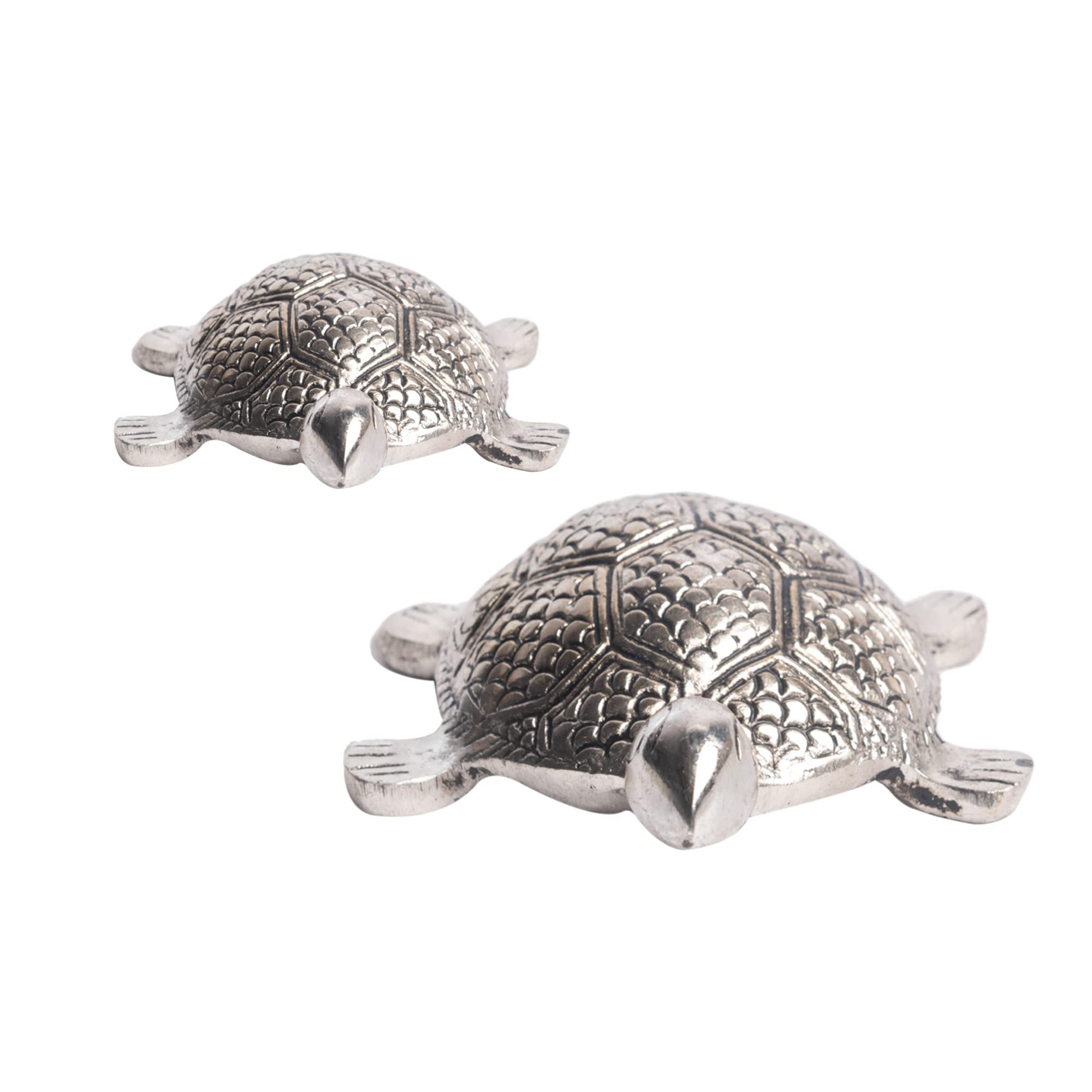 Wonder Care_Lucky Silver Turtle Statue Miniature Feng Shui Decor Turtle Decorations For Home Turtle Figurines Home Decor For Living Room Suitable For Table Centerpieces Tiny Desk Décor (Pack of two)