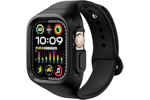 SURITCH Sport Band for Apple Watch Ultra 2/Ultra Case with Band 49mm, Soft Silicone Shockproof Rugged Protective Replacement Strap with Case for iWatch Ultra/Ultra 2 49mm Men Women, Black