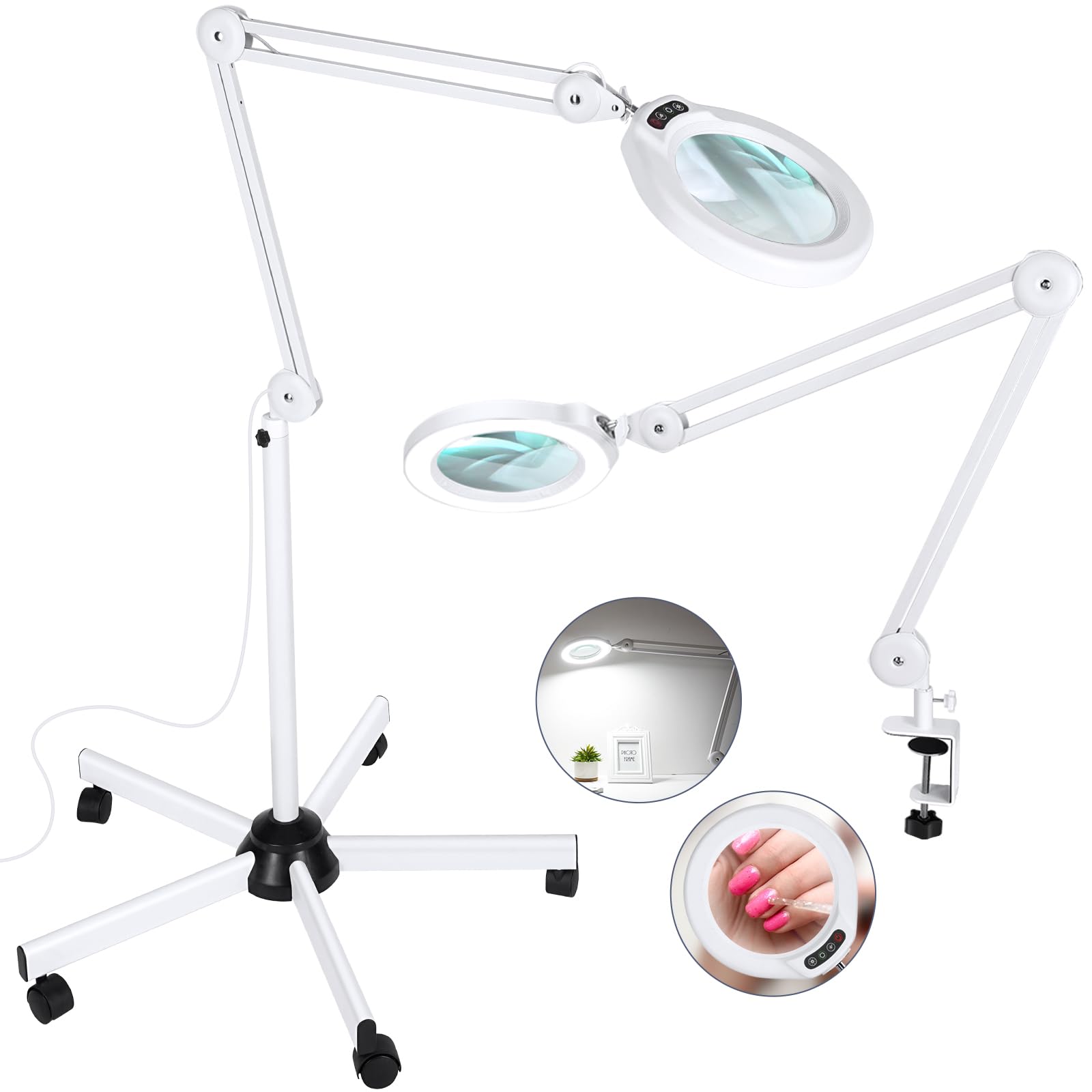 Photo 1 of 10X Magnifying Glass with Light and Stand, Veemagni 2,200 Lumens Magnifying Floor lamp with 5 Wheels Rolling Base, LED 5 Color Modes, Stepless Dimmable Lighted Magnifier for Esthetician, Facial, Salon
