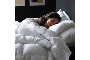 C&W White Goose Down Comforter Queen Size, Fluffy Noiseless Duvet Insert, 100% Cotton Shell, 750+ Fill Power, 50oz Fill Weight, Winter Warm, Machine Washable, 3D Baffle Box, Breathable (90"x90")