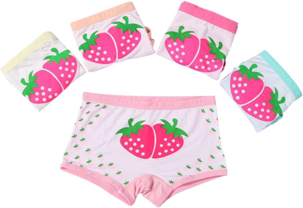 Feelingwear Little Girls' Cotton Assorted Boyshort Strawberry Pattern Panties Pack of 5