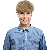 Edivd Child Blonde Wig for Boys Kids Short Blonde Straight Wig Heat Resistant Synthetic Wigs with Cap