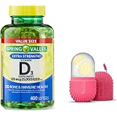 Vitamin D3 Spring Valley Softgels, 125 mcg per Softgel, 5,000 IU, 400 Count, and Gift Ice Roller for Face