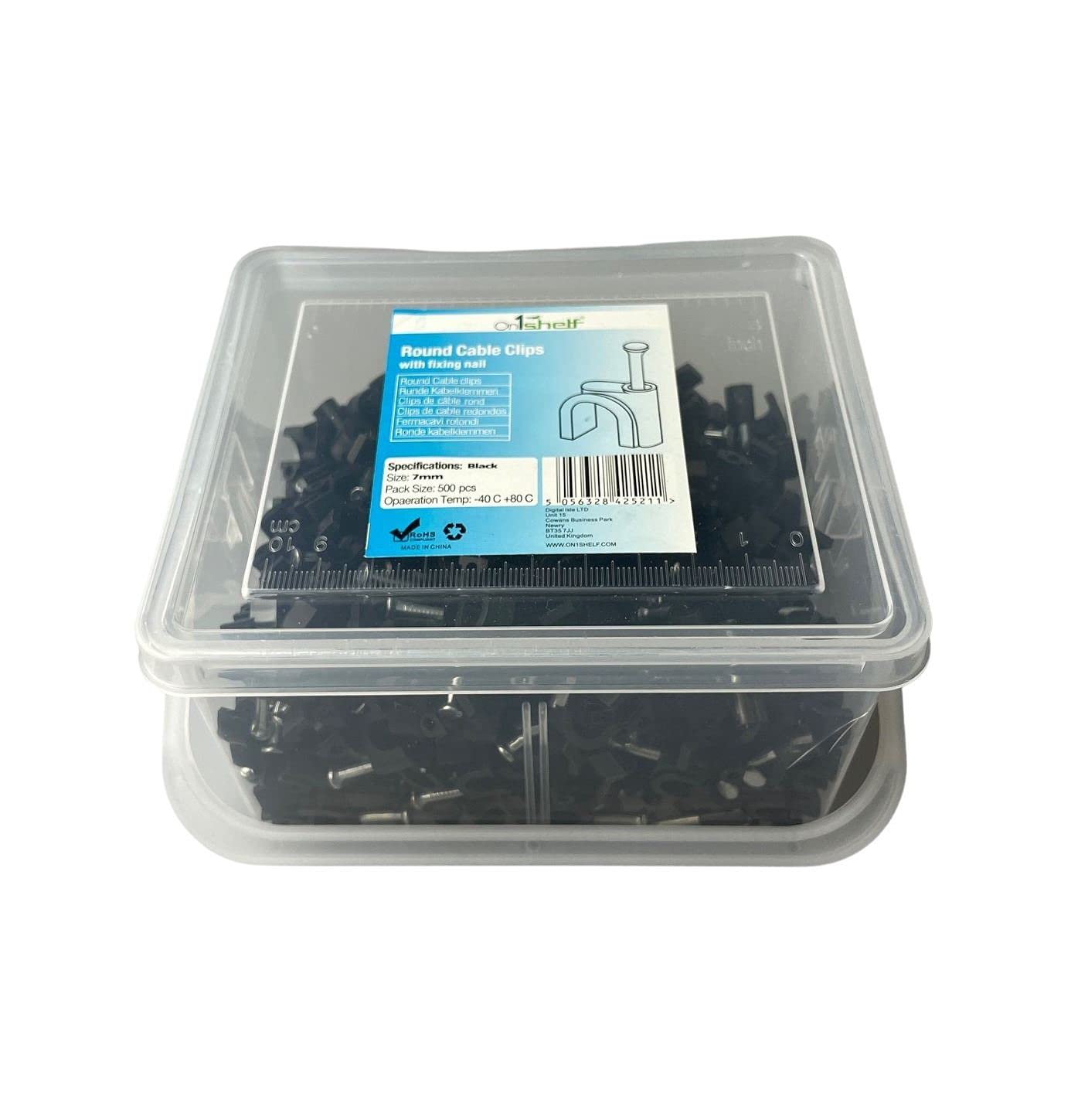 Black Round Cable Clips K-Type Trade Box, 7mm- 500 Pieces