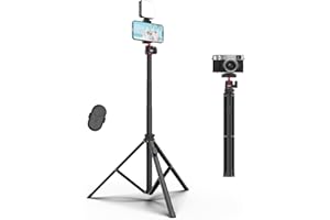 COMAN 74.8'' Extendable Phone Tripod, Camera Tripod Stand with Wireless Remote, Portable Tall Tripod with 2 in 1 Phone Holder, 360° Ball Head Aluminum Cell Phone Tripod for Sony Canon GoPro DLSR