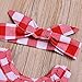 SWNONE 3Pcs Baby Girls Plaid Ruffle Bowknot Tank Top+Denim Shorts +Headband Outfit (Red, 12-18 Months)