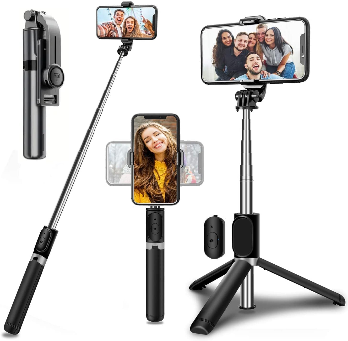 Kratos Extendable Selfie Stick Tripod Stand up to 100 cms Long, 360° Rotation, Compatible with iPhone, Samsung, Vivo, Redmi, Oppo, Gopro and All Smartphones with Bluetooth Remote