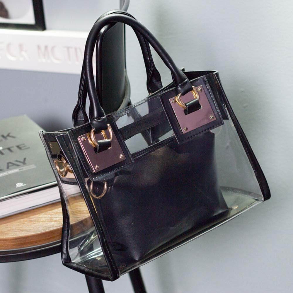 Segater® Clear Crossbody Handbags,Women's Small Tote Beach Bag Fashion Clear Jelly Handbag Top Handle Shoulder Bag Black Transparent Purse - Image 3