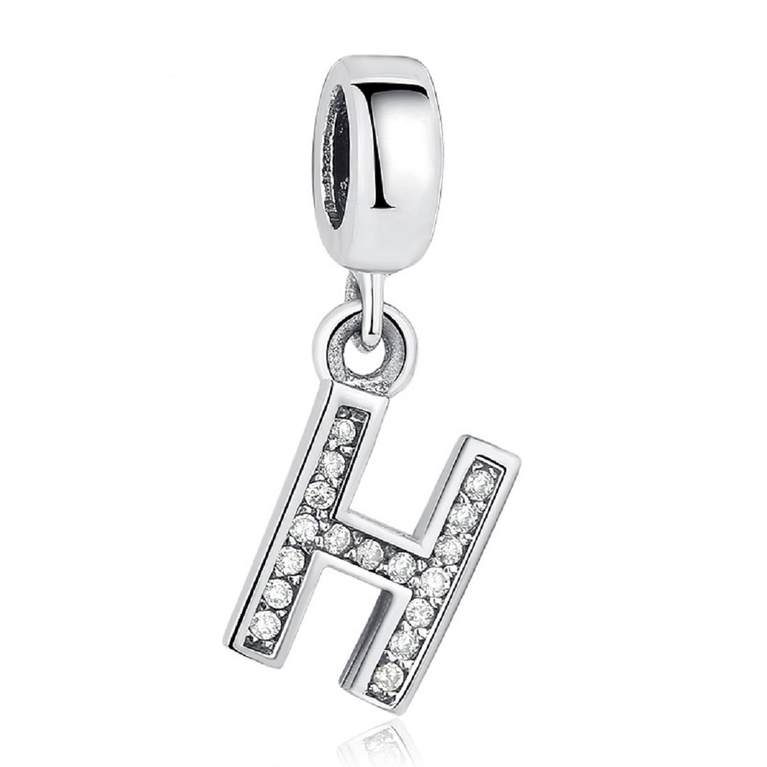 FeatherWish Sterling Silver 925 Letter A-Z Charms With Cubic Zirconia Compatible With Pandora Bracelet (Letter H)