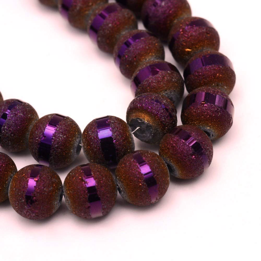Glass Beads Galvanised 6 mm Round Matt Beads with Silver Plated 1 String 100 Pieces Rainbow Effect Pearl with Hole for Threading Choice of Colours (Purple)