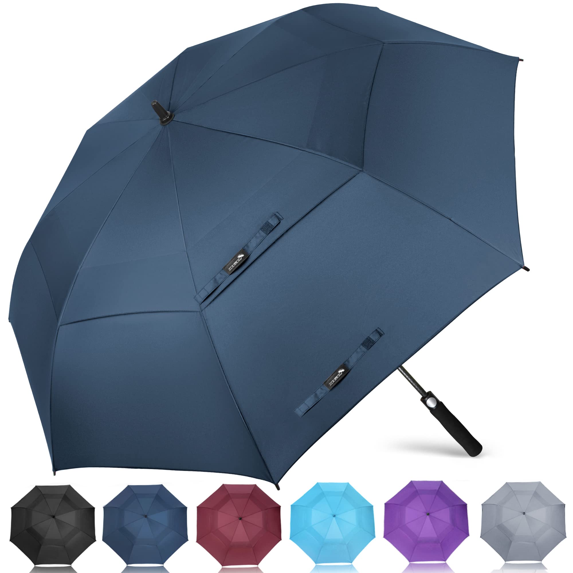 ZOMAKE Golf Umbrella Windproof and Rainproof 68in, Large Umbrella Windproof Strong, Big Golfing Brolly Unbreakable Double Canopy for Men Women (Navy Blue)
