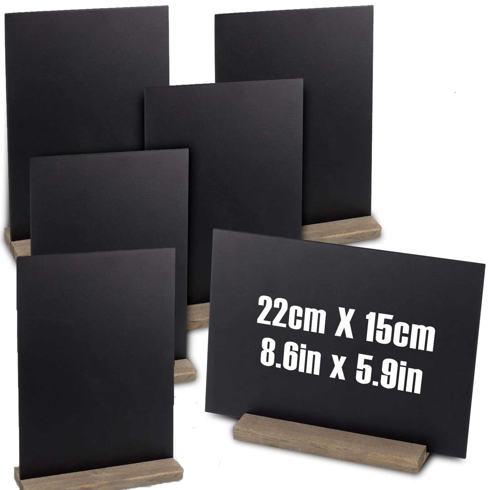 WAIZHIUA 6Pcs Mini Chalkboard Signs, Double Sided Wooden Blackboard Message Tabletop Boards with Wooden Stands Base for School Wedding Birthday Bar and Party Event Decoration