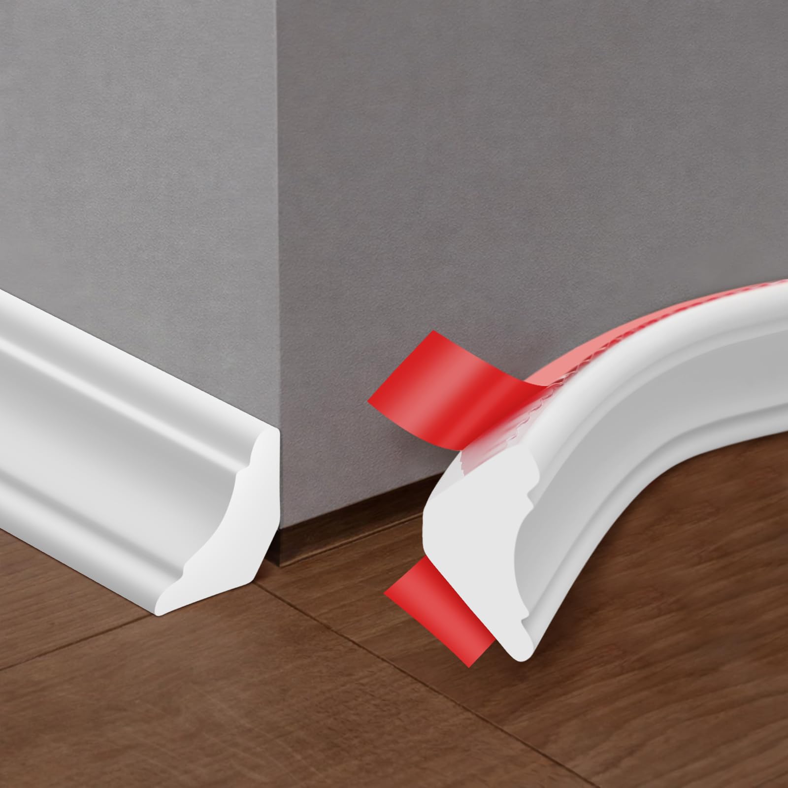 Photo 1 of Frienda 16.4 ft X 4/5 Inch Peel and Stick Baseboard Molding Trim Flexible Self-Adhesive Wall Base Moulding Trim Quarter Round Caulk Strip TPE Protector Floor Edges Bathroom Kitchen Countertop