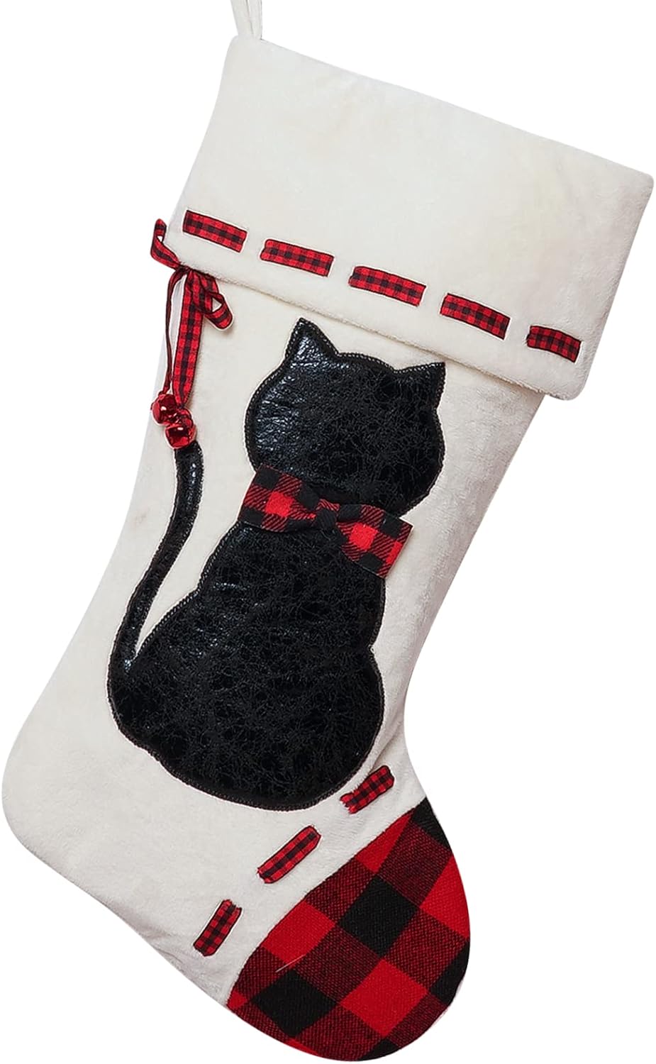 Stockings & Holders - ALLYORS Cat Christmas Stocking, 19’’Xmas Pet Hanging Stockings with Fuzzy Santa Hat and Plush Doggie Kitty Embroidered for Pets Gifts Bag Personalized Cuff Lovely Home Holiday Decoration (wcat)