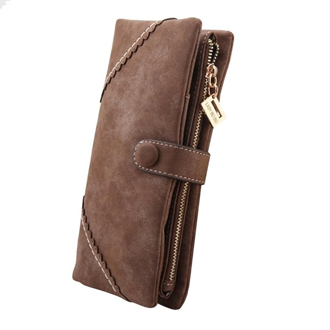 Cozyswan Mode Leder Geldbörse Geldbeutel mit Knopf Damen Lange Damenhandtasche Portemonnaie - Coffee Braun