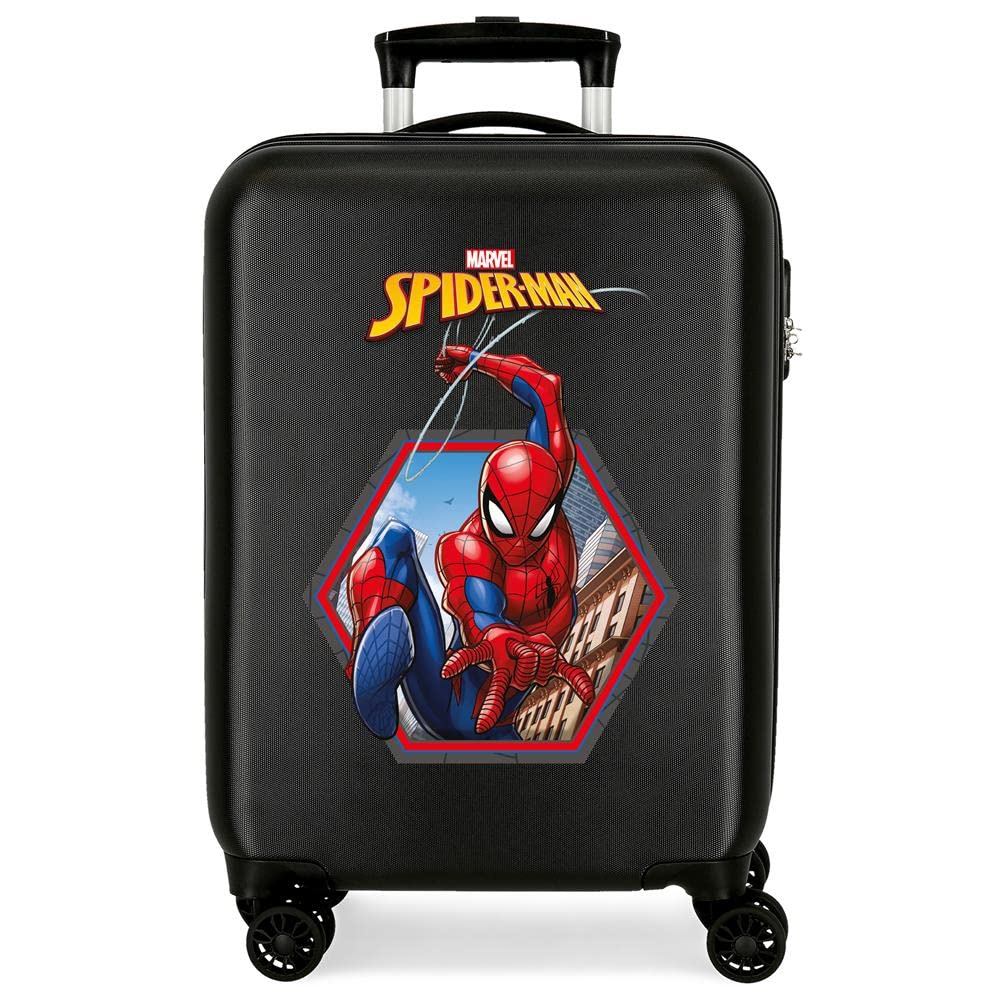 Marvel Spiderman Geo Black Cabin Suitcase 38 x 55 x 20 cm Rigid ABS Combination Lock 34 Litre 2.6 kg 4 Double Wheels Hand Luggage