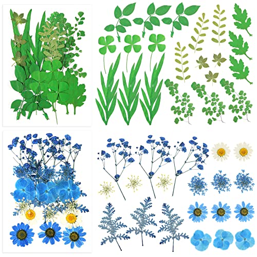 HAKACC Dried Pressed Flowers, 115PCS Flat Flowers for Resin Real Dried Flowers Leaves and Butterfly Stickers for Scrapbooking Jewellery Nail Art DIY crafts