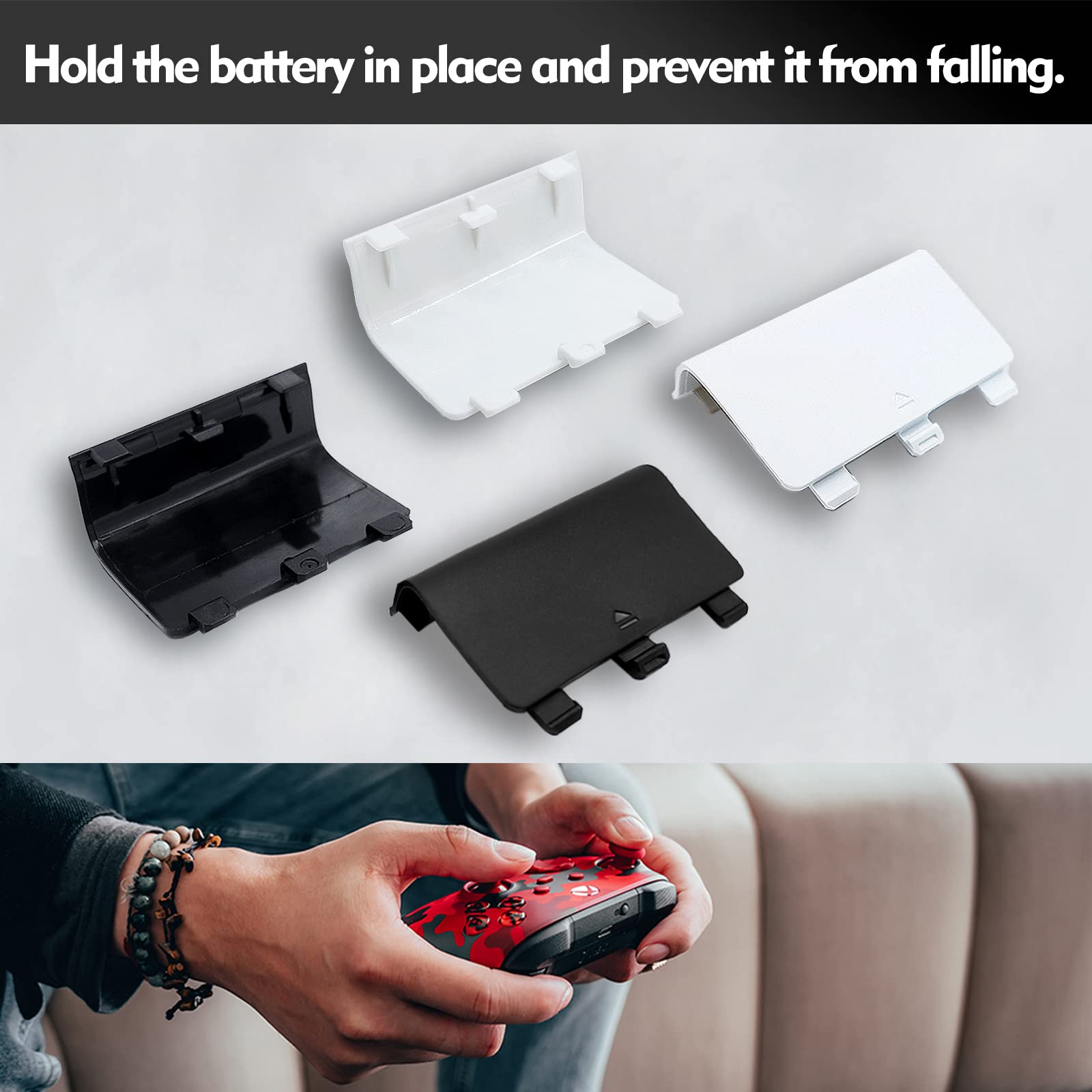 KELIFANG Replacement Battery Cover Door Compatible with Xbox One, One S, One X Controller, Battery Back Shell Repair Part Compatible with Xbox Wireless Controller (4 Pack, White)