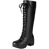 BEAUPAS Women's Knee High Combat Boots Lace-Up Platform Chunky Block Heel Goth Tall Boots
