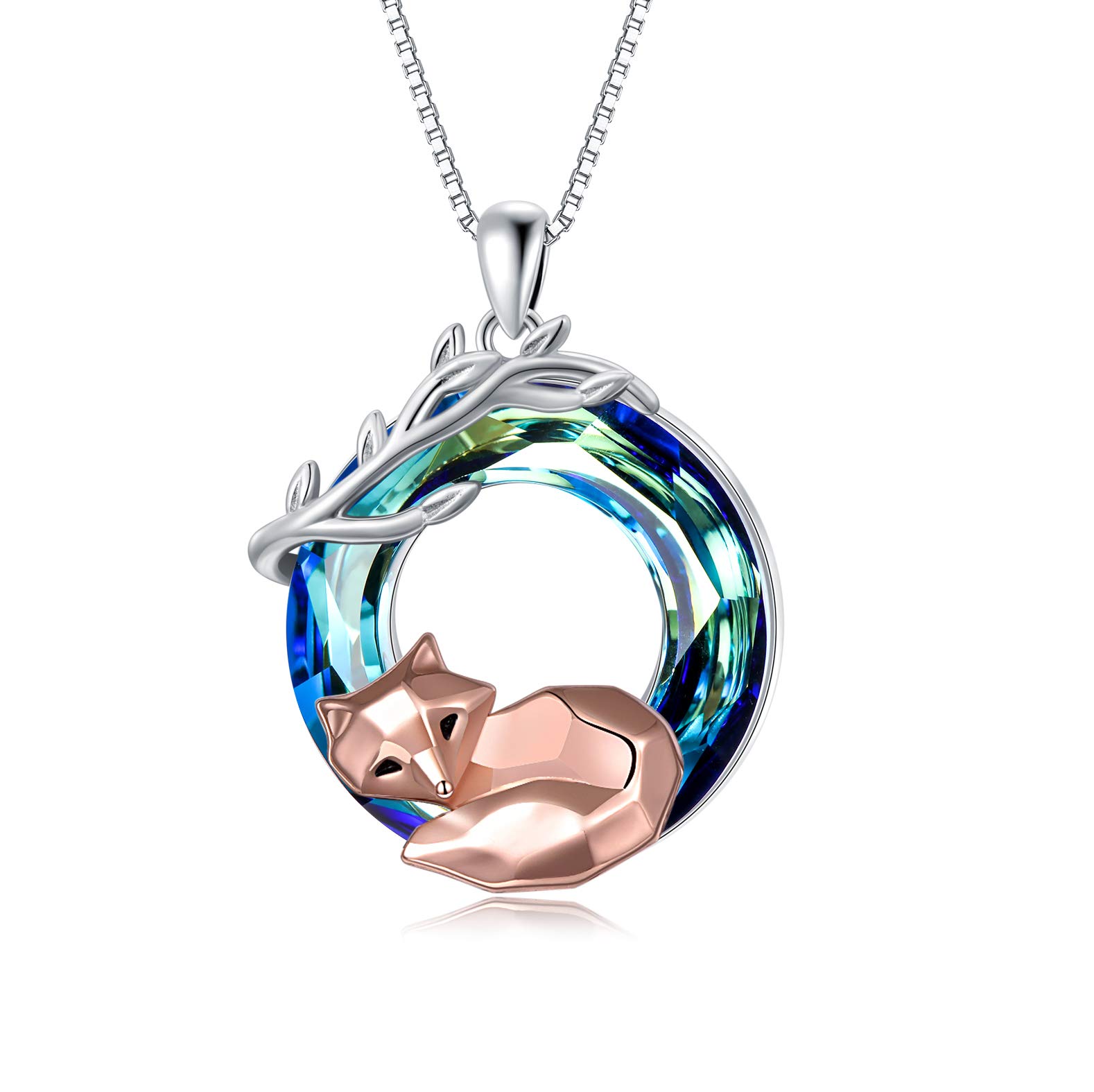 YAFEINI Fox Gifts 925 Sterling Silver Fox Necklace Crystal Pendant for Women Jewelry Gifts