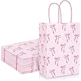 Whaline 24 Pcs Valentine's Day Coquette Pink Bow Paper Gift Bags with Handle Cute Bow Knot Goodie Candy Treat Bag for Tea Party Baby Shower Wedding Birthday Party Favor, 5.9 x 8.3 x 3.1 Inch
