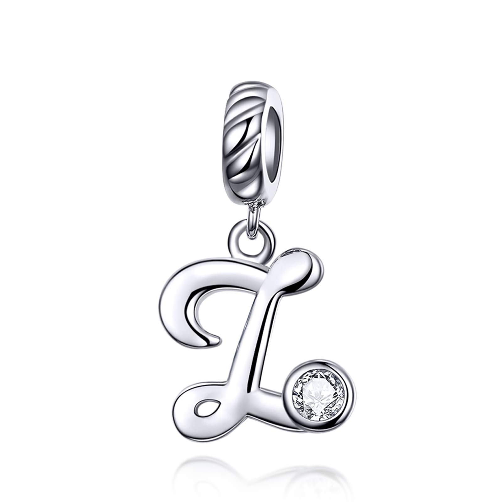 LaMenars Letter Dangle Bead Charms Initial Alphabet A-Z 925 Sterling Silver Zirconia fits European Charm Bracelets & Necklaces