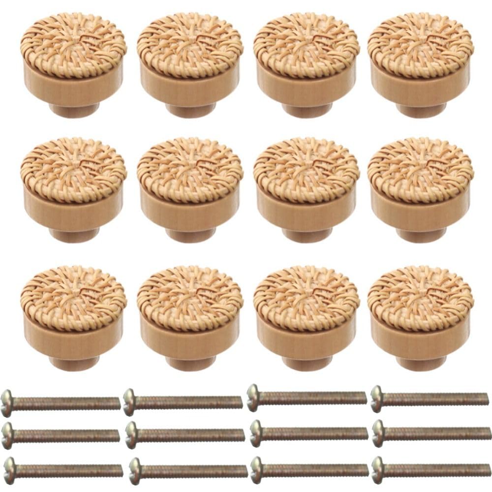 Upluckey Dresser Knobs with 12 Screws Drawer Pulls Handmade Wooden Boho Cabinets Knobs