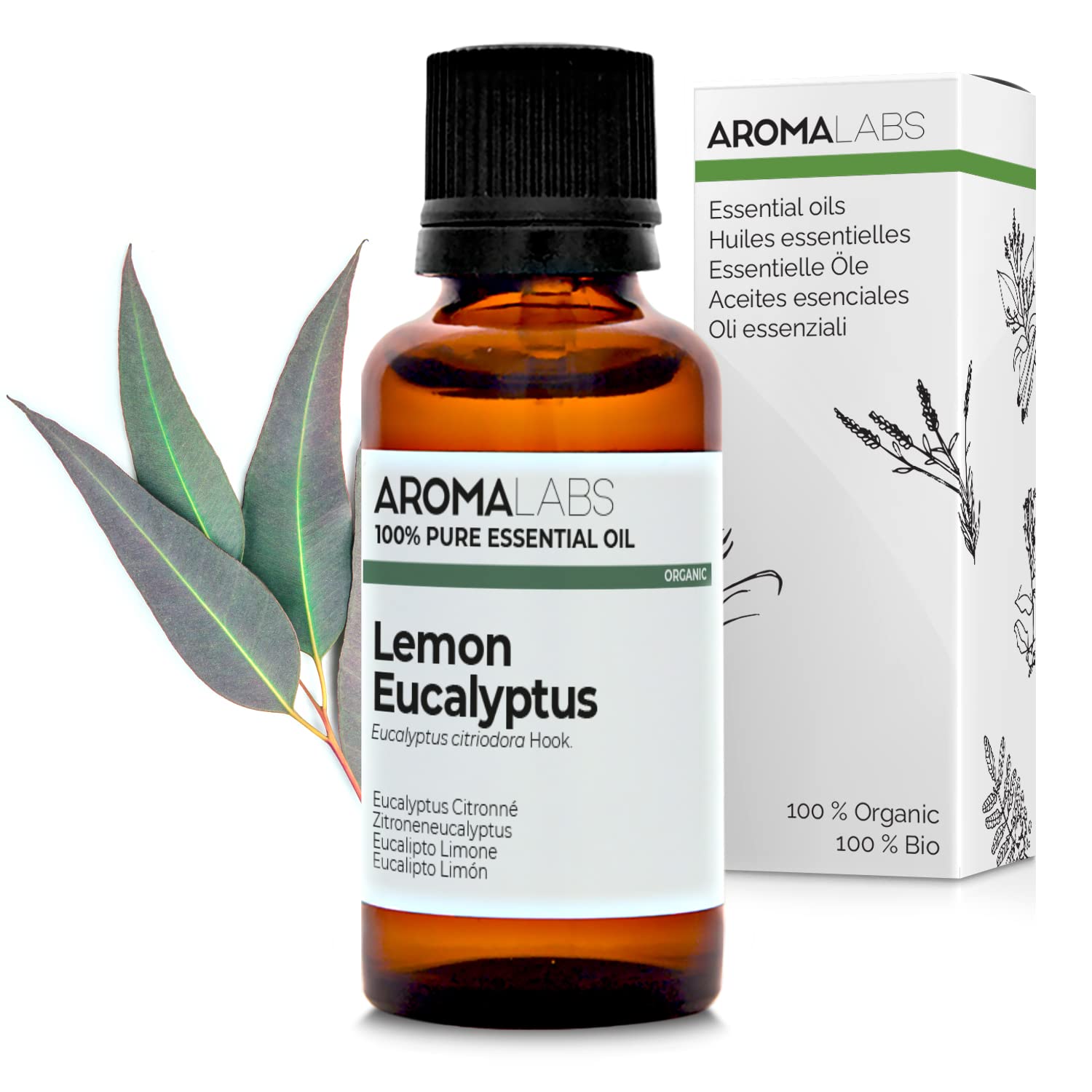 Aroma Labs - Olio Essenziale di Eucalipto Citriodora - Certificato Bio Ecocert - 100% Puro, Naturale, Integrale - Chemiotipo e Composizione Biochimica Garantiti - Ecopackaging Made in France - 30ml