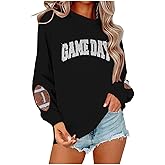 BEIDEFY Game Day Sweatshirt for Women Sequin Football Long Sleeve Shirt Crew Neck Sunday Funday Pullover Tops