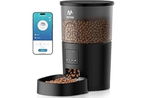 IMIPAW Automatic Cat Feeder, 5G WiFi Cat Food Dispenser with APP Remote Control, Pet Dry Food Smart Feeder, Programmable Timed Feeding, Dual Power Supply, 1-10 Meals Per Day, Desiccant Bag, Small pets
