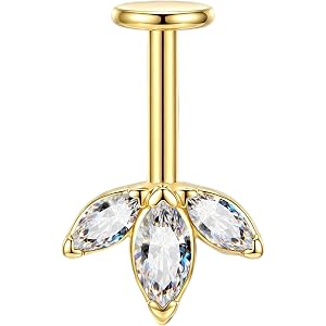 COCHARM Vertical Lotus Helix Piercing Jewelry, 16G Threadless Vertical Helix Earring, 6mm Gold and Silver Tone Top Helix Jewe