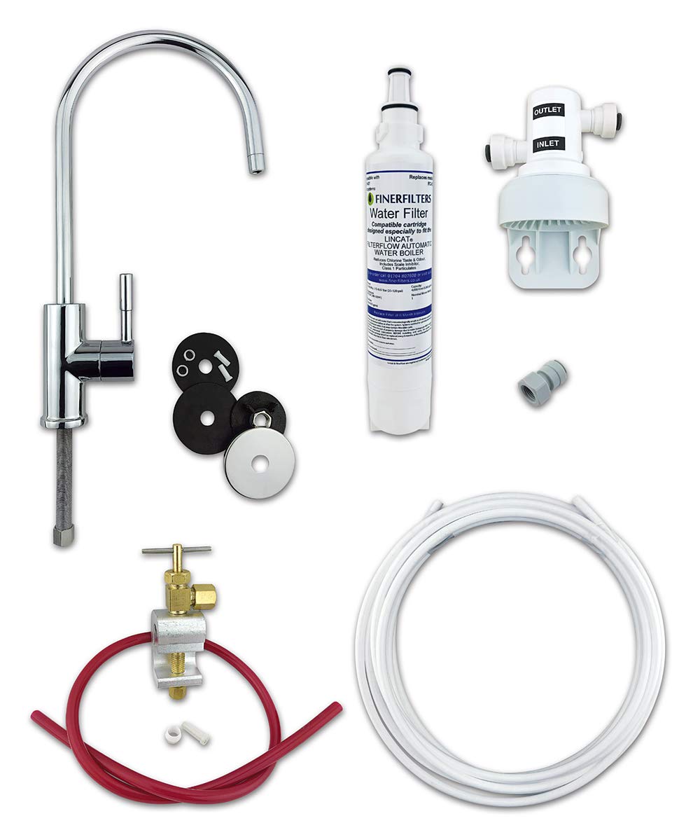 Finerfilters Deluxe Under-Sink Drinking Water Filter System, Remove Chlorine and Limescale, Full DIY Kit, Easily Change Filters Without Shutting Off Water Supply (6 Months (1 Filter) - Chrome Tap