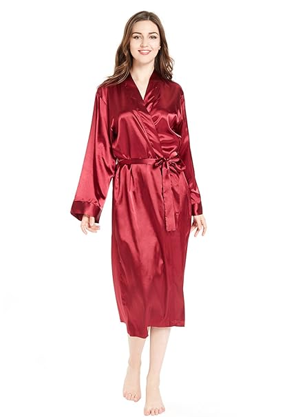 Lantisan Silky Satin Long Sleeve Robe For Women Kimono Full