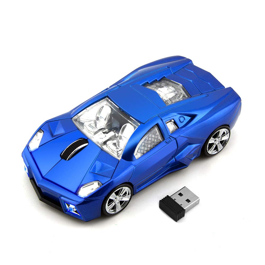 3C Kingdom Cool Sports Car Shape 2.4Ghz Wireless Mouse 3 Button 1600DPI Optical Office Mice with USB Receiver for PC Laptop Computer (Blue)