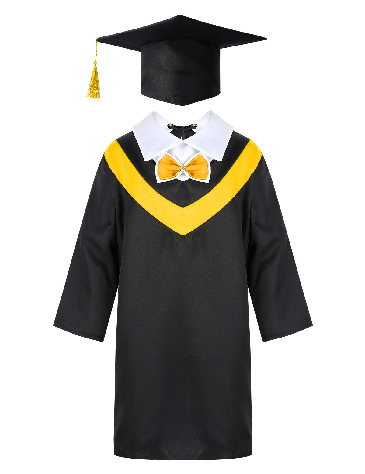 CHICTRY Child Children Unisex Nursery Graduation Costume Gown and Cap for Preschool Primary School Bachelor Uniforms Academic Costume Outfits Black&Yellow 4-5 Years