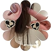 Andelaisi Boho Heart Rose Earrings Black Enamel Heart Earrings Vintage Heart Stud Earrings Personalized Heart Black Earrings Jewelry for Women and Girls