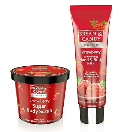 Bryan & Candy New York Body Polishing kit, Skin Care Combo,Strawberry Sugar Body Scrub 100gm, Hand & Body Lotion 125ml, Paraben free
