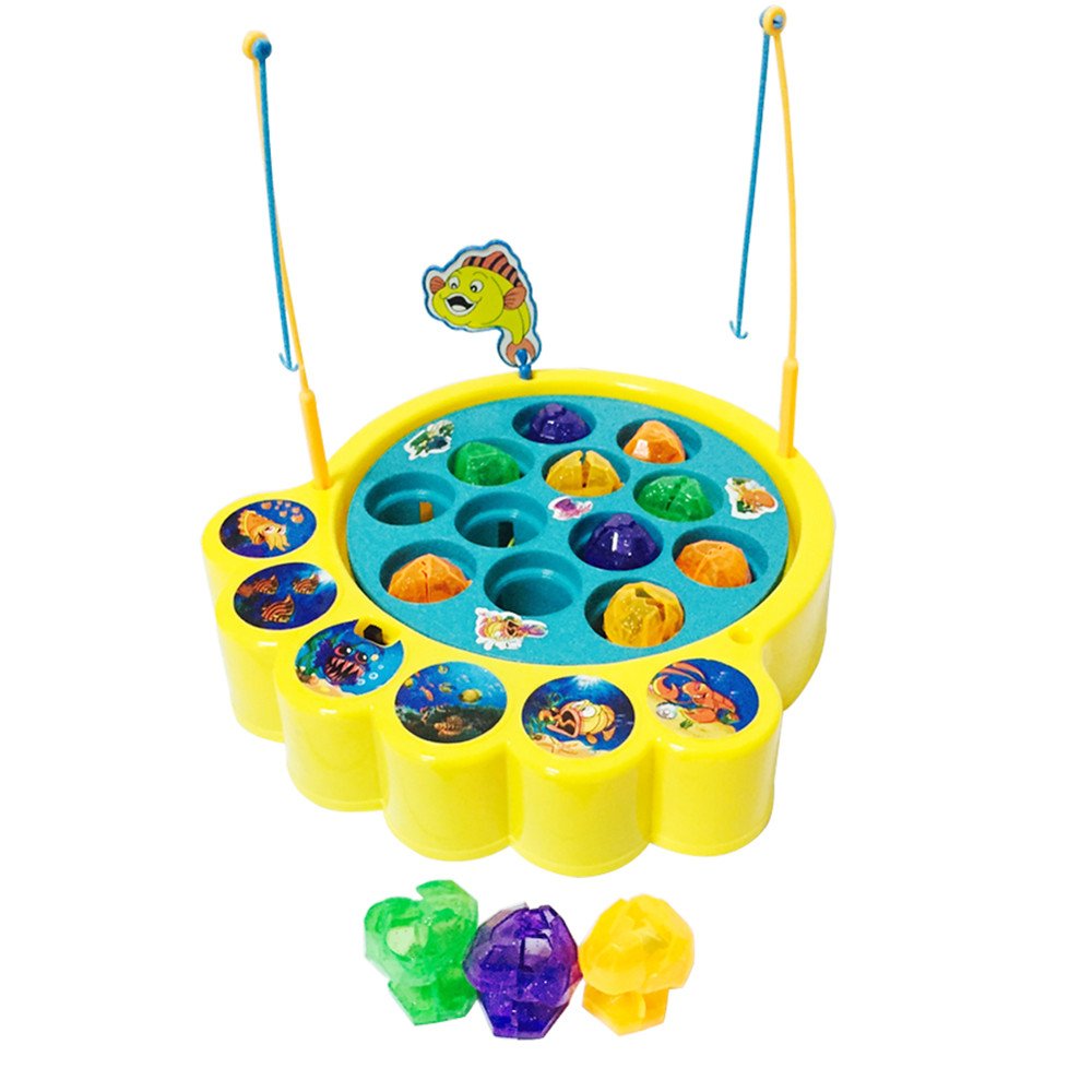 Musical Electronic Fishing Rod Board Game Diamond Shaped Play Set with Rotating Board Educational Learning Pretend Toy for Kids Children Boys Girls 3 4 5 Years Old