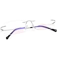 Rimless Clear Bifocal Reading Glasses Blue Light Blocking Readers for Men and Women Unisex Eyewear Far Near Dual-Use Lightweight Magnifying Anti Glare UV Digital Reduce Eyestrain Fashion Eyeglasses