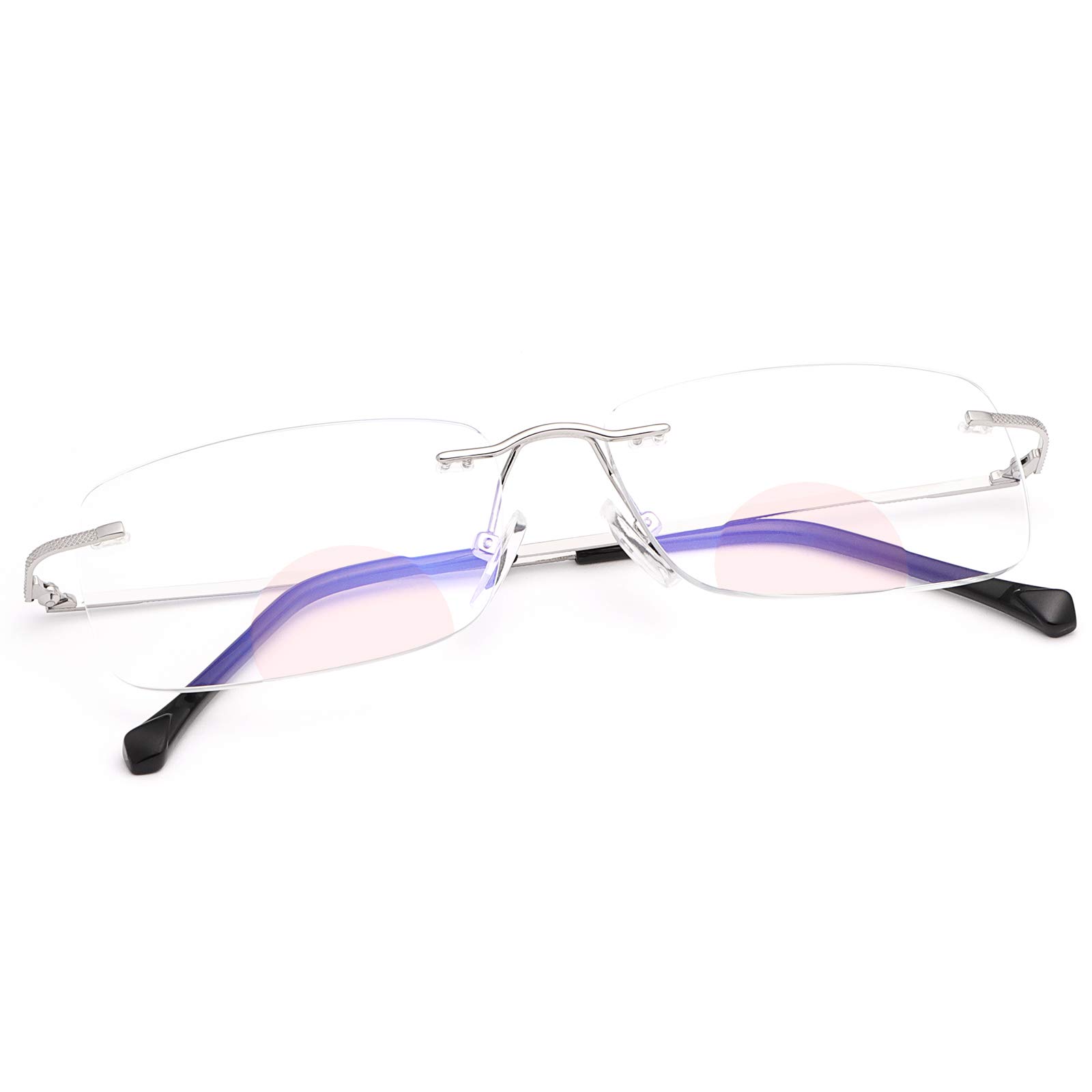 Rimless Clear Bifocal Reading Glasses Blue Light Blocking Readers for Men and Women Unisex Eyewear Far Near Dual-Use Lightweight Magnifying Anti Glare UV Digital Reduce Eyestrain Fashion Eyeglasses