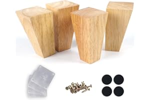 Alecutremy 4 Inch Mid Century Legs Wood Square Furniture Legs Set of 4 Tapered Sofa Feet Solid Wooden Replacement Legs for Couch Ottoman Cabinet Dreeser Bed Table DIY